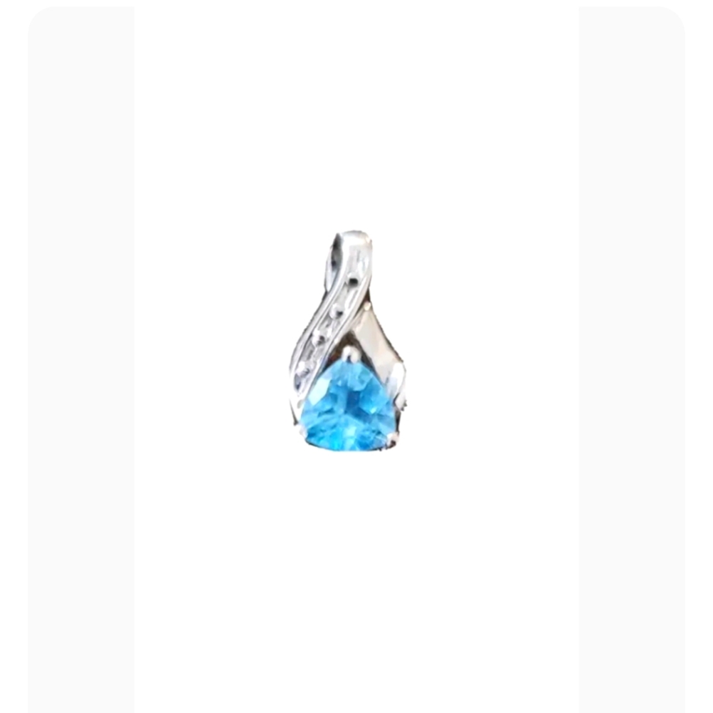 Trillion Cut Blue Topaz Pendant in 10k white Gold